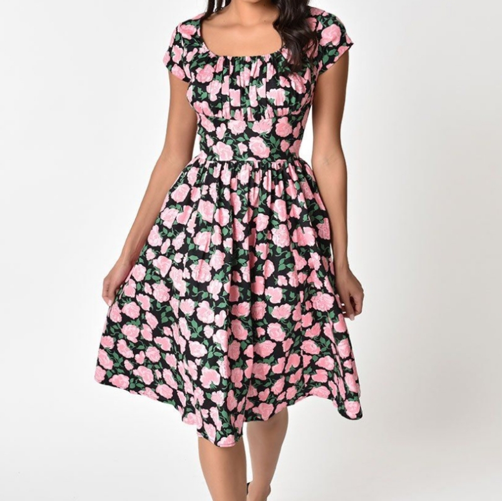 Unique vintage floral dress L